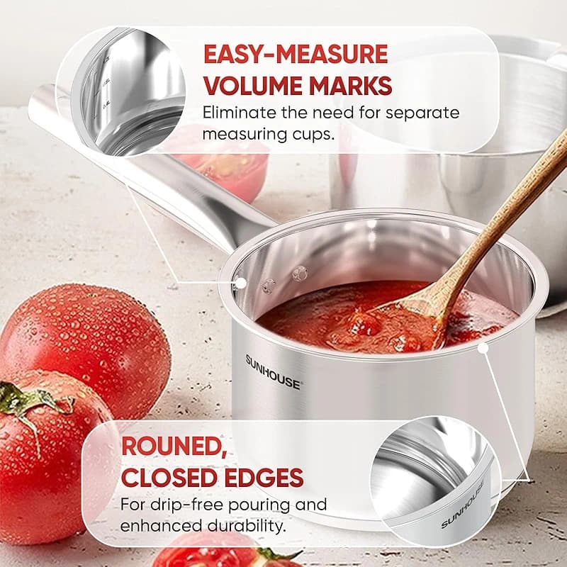Sunhouse 3 QT Stainless Steel Sauce Pan with Lid — image 5