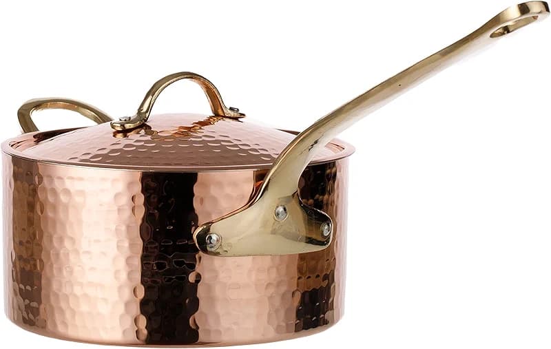 DEMMEX 1.2mm Thick Hammered Uncoated Copper Saucepan with Lid & Helper — image 2