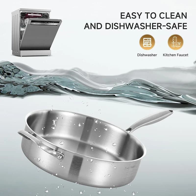 Inqibee 3 Quarts Tri-Ply Stainless Steel Sauté Pan with Lid