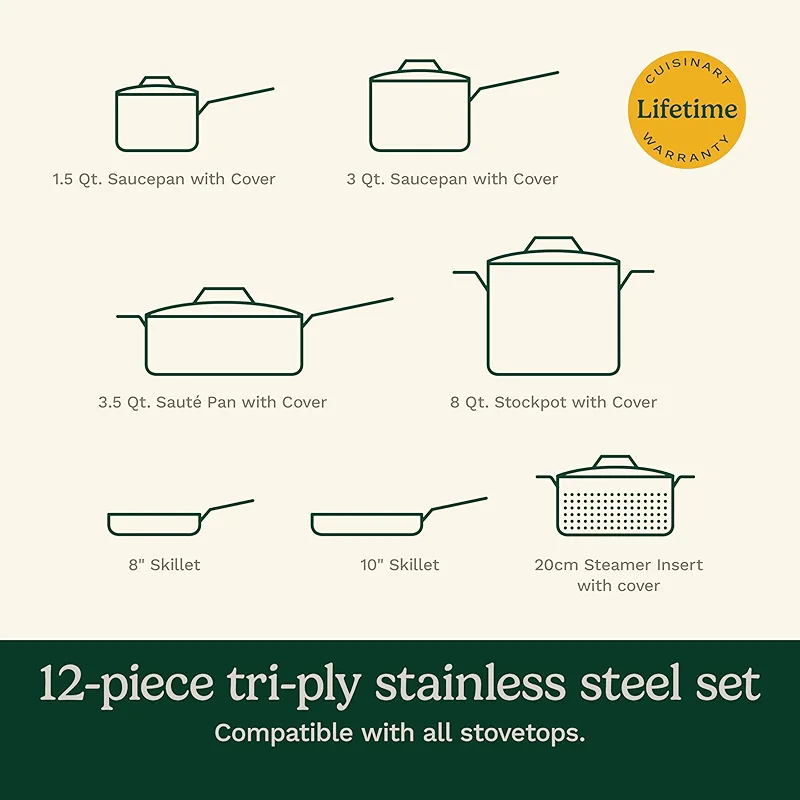 Cuisinart 12-Piece MultiClad Pro Triple Ply Stainless Stainless Steel Pots — image 1