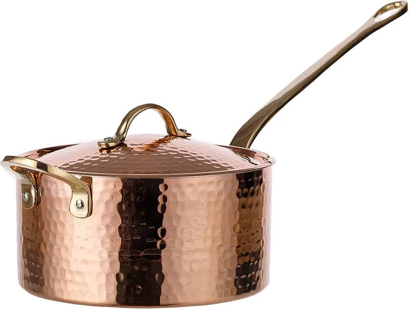 DEMMEX 1.2mm Thick Hammered Uncoated Copper Saucepan with Lid & Helper