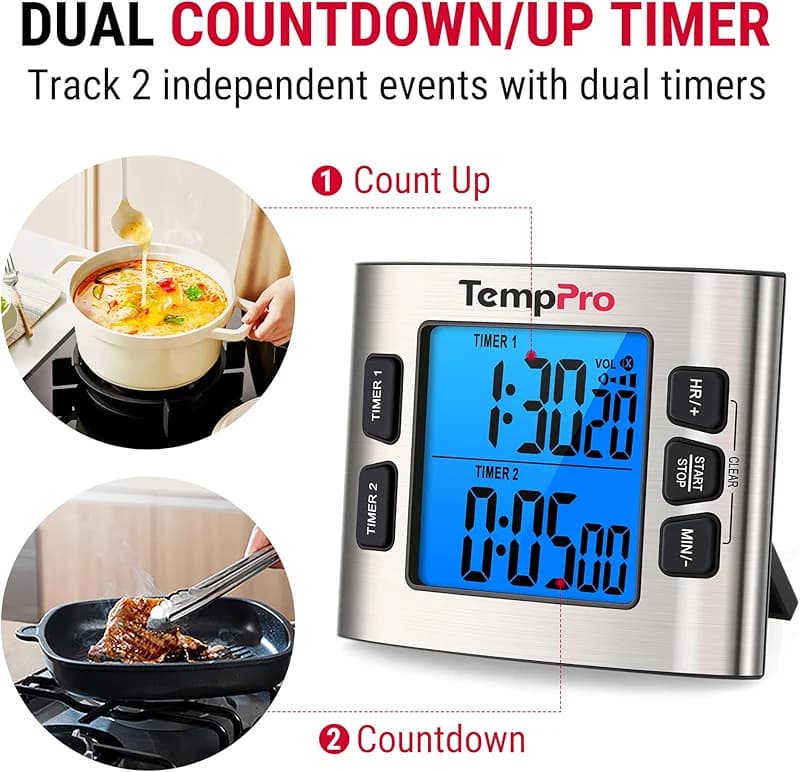 TempPro TM02 24H Digital Timer with Dual Kitchen Timers for Cooking — image 3