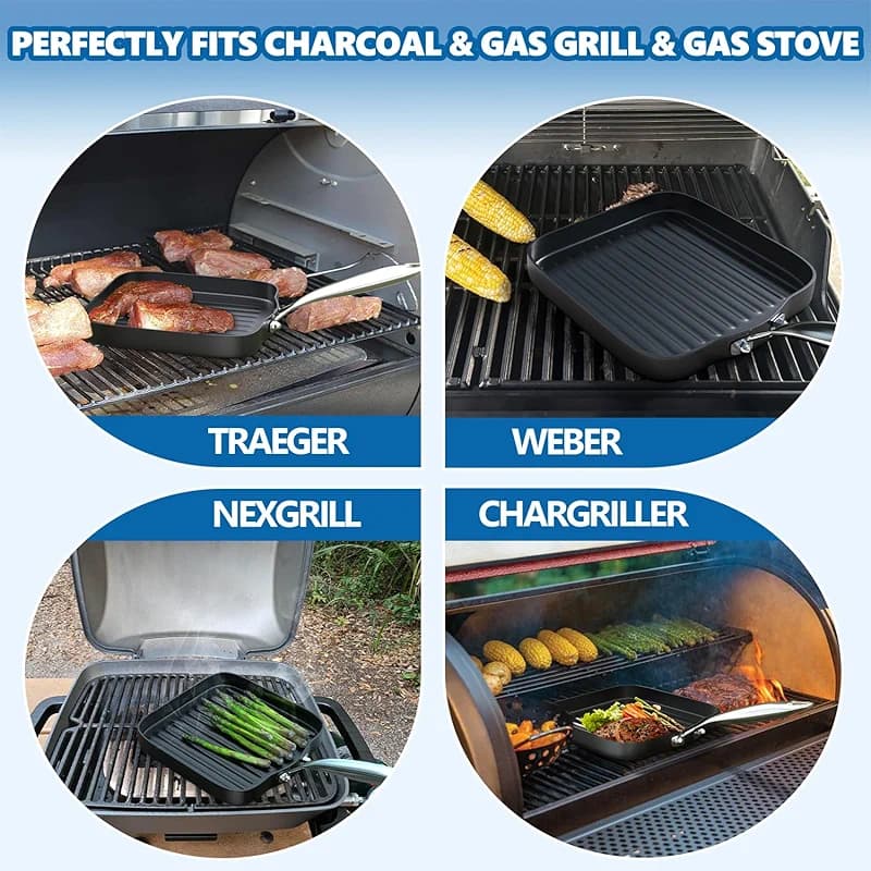 SafBbcue Square 11” Ridged Grill Pan - Non-Stick Ceramic Coated — image 3