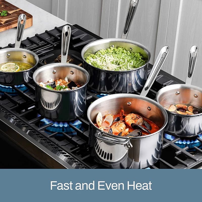 All-Clad D3 Stainless Steel 4 Quart Sauce Pan Covered- Made in the USA — image 7