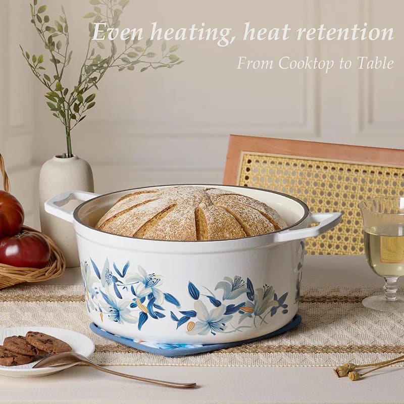 CAROTE 7 QT Enameled Floral Cast Iron Dutch Oven Pot with Lid — image 5