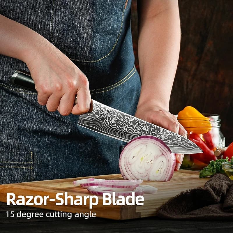 Sunnecko 8 Inch Japanese Damascus Chef Knife - Ultra Sharp 10-12 Degree — image 6