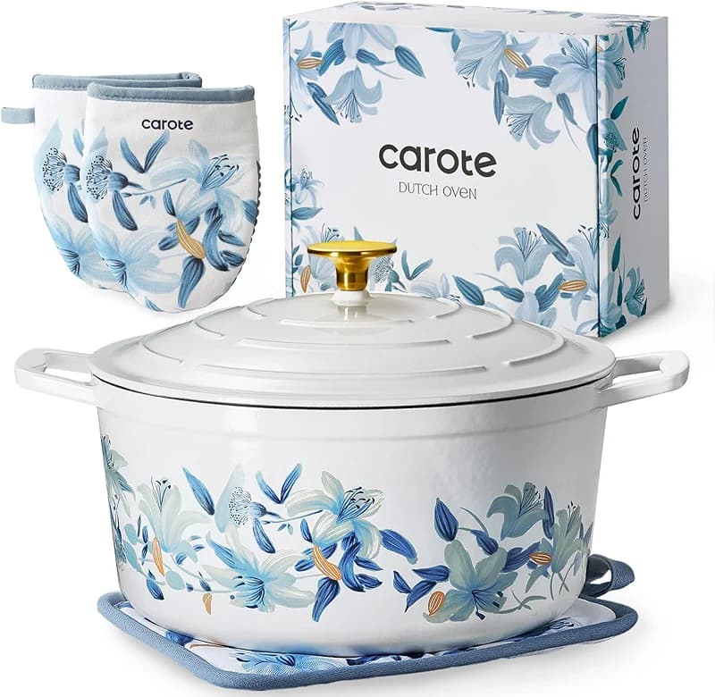 CAROTE 7 QT Enameled Floral Cast Iron Dutch Oven Pot with Lid — image 2