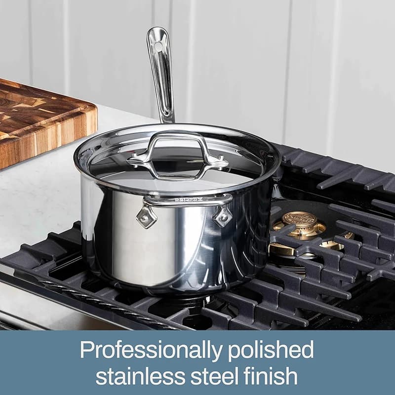 All-Clad D3 Stainless Steel 4 Quart Sauce Pan Covered- Made in the USA — image 6