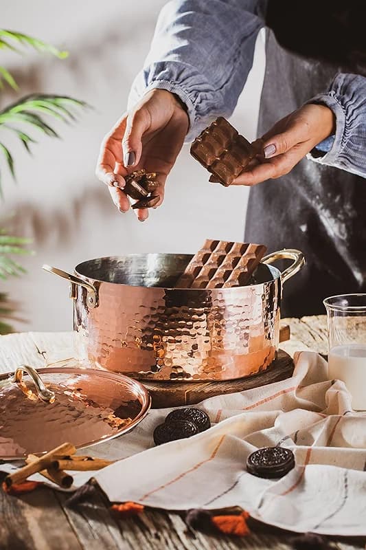 DEMMEX 1.2MM Thick Hammered Copper Soup Pot Stew Pan Casserole Dish — image 4