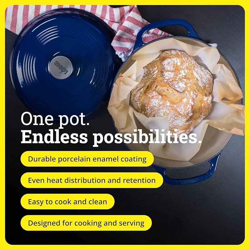 Lodge Essential Enamel Cast Iron Dutch Oven 6 Quarts - Perfect for Bread — image 7