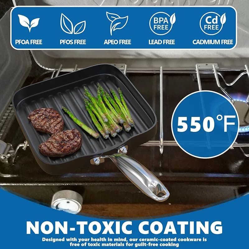 SafBbcue Square 11” Ridged Grill Pan - Non-Stick Ceramic Coated — image 7