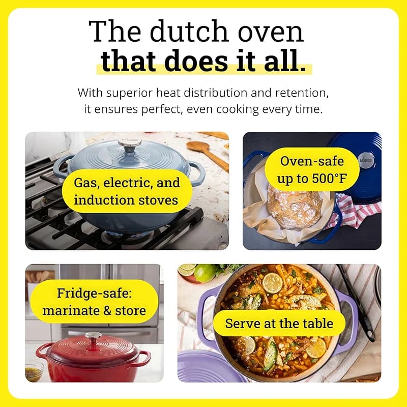 Lodge Essential Enamel Cast Iron Dutch Oven 6 Quarts - Perfect for Bread — image 3