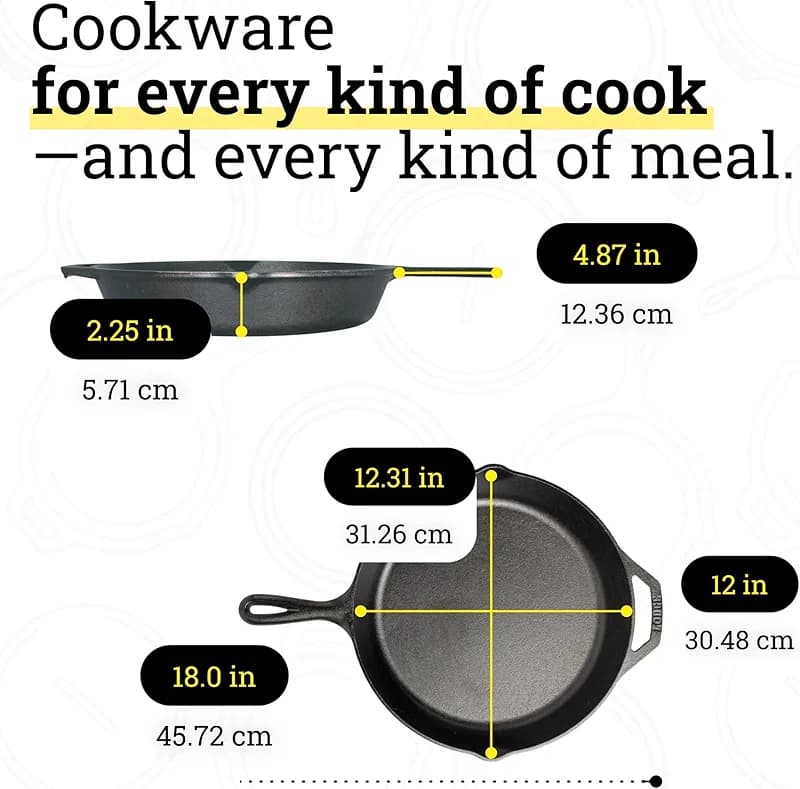 Lodge Seasoned Cast Iron Skillet 12 Inches - PFAS-Free