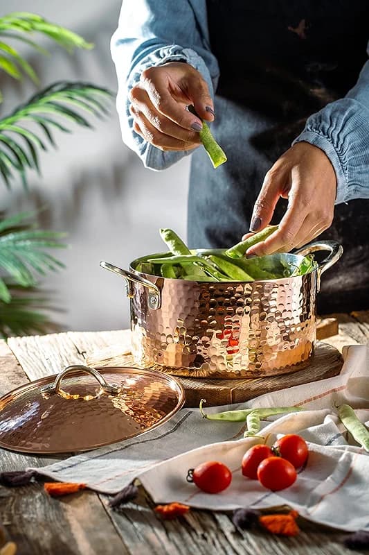 DEMMEX 1.2MM Thick Hammered Copper Soup Pot Stew Pan Casserole Dish — image 5