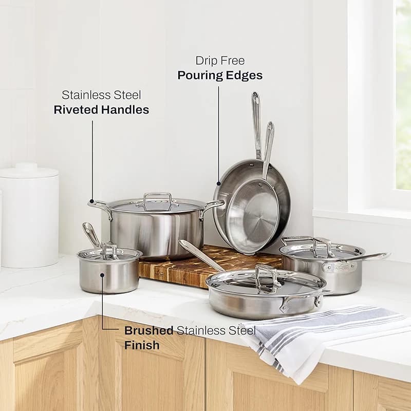 All-Clad D5® Stainless Steel Core 10 Piece Cookware Set- Made in USA- The — image 4