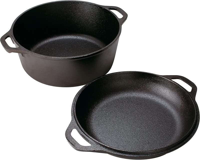 Lodge Cast Iron Double Dutch Oven 5 Quart - Pre-Seasoned 2-in-1 Cast Iron
