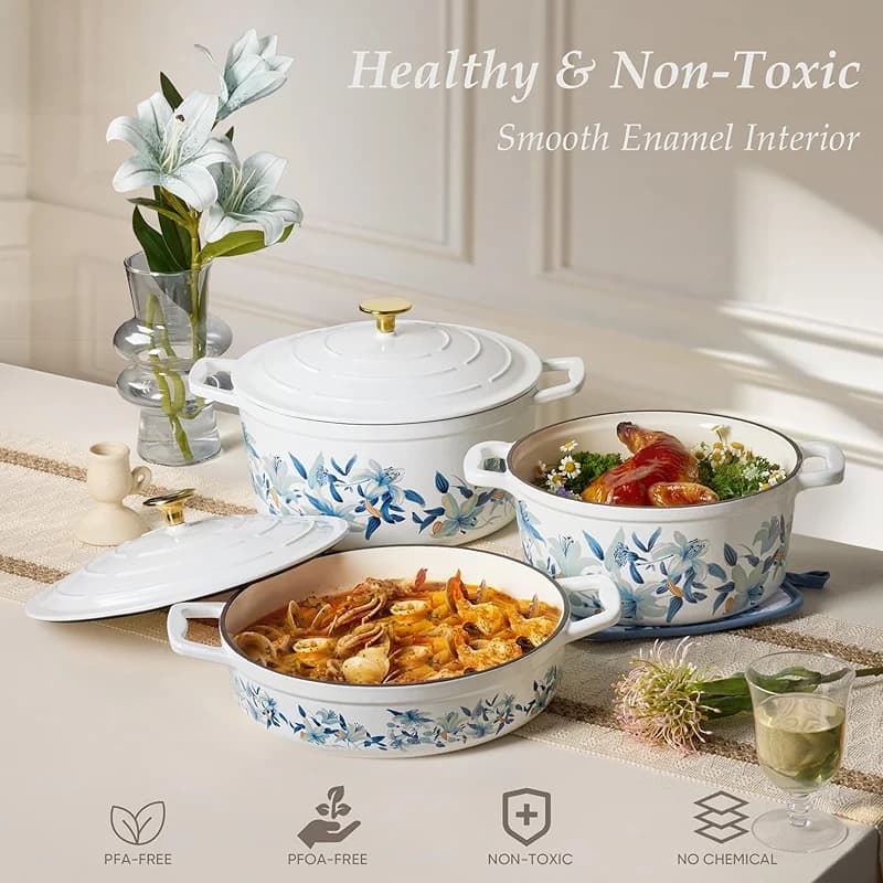 CAROTE 7 QT Enameled Floral Cast Iron Dutch Oven Pot with Lid — image 4