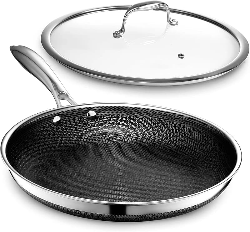 HexClad Hybrid Nonstick 12-Inch Frying Pan with Tempered Glass Lid