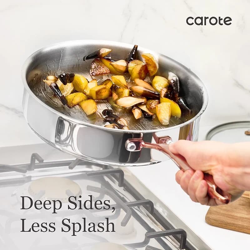 CAROTE 10" Tri-Ply Stainless Steel Deep Frying Pan with Lid — image 6