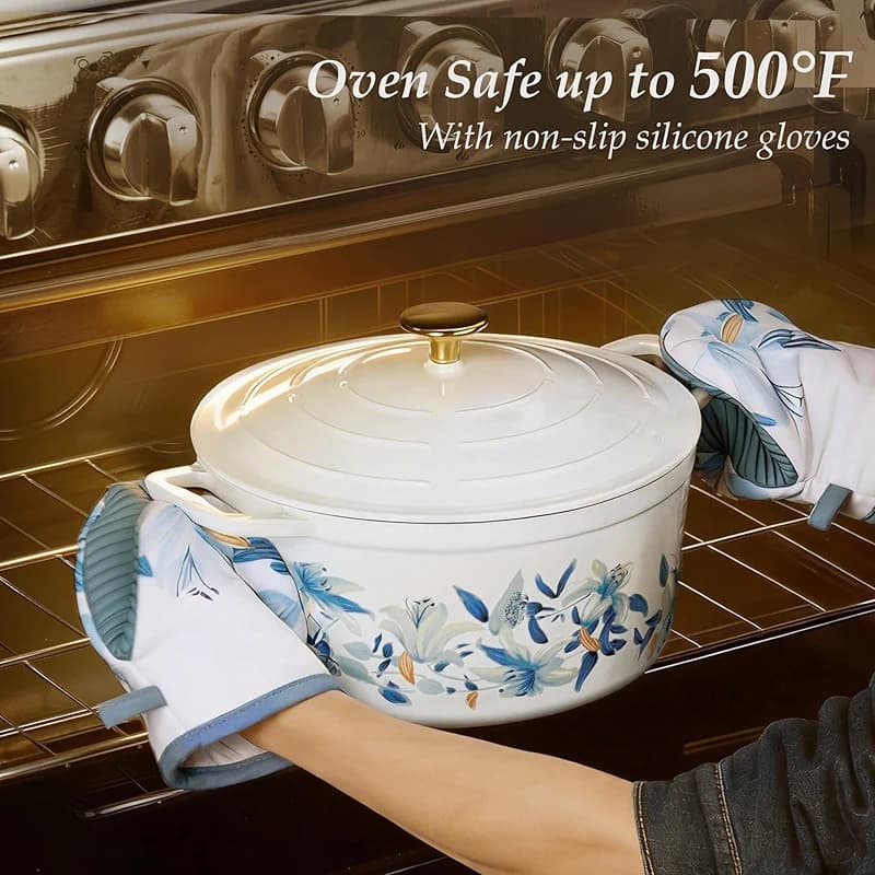 CAROTE 7 QT Enameled Floral Cast Iron Dutch Oven Pot with Lid — image 8