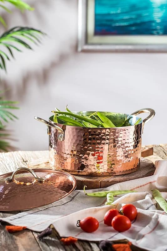DEMMEX 1.2MM Thick Hammered Copper Soup Pot Stew Pan Casserole Dish — image 3
