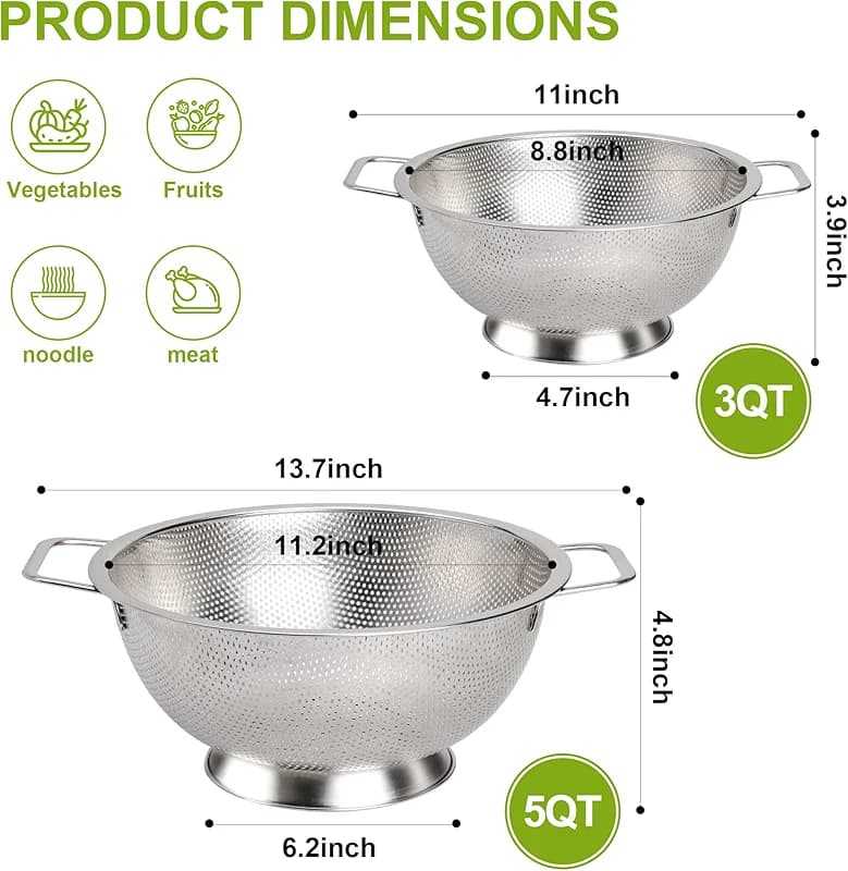Gulex Colander Stainless Steel 5-Quart