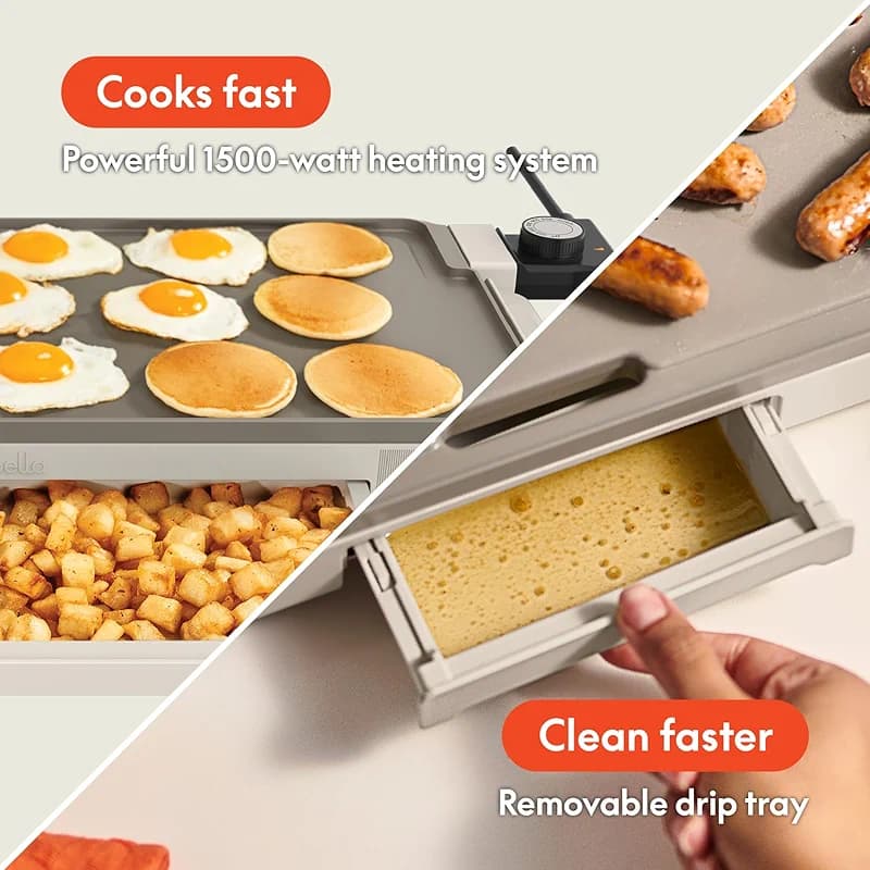 bella 10" x 20" Electric Griddle with Warming Tray — image 3
