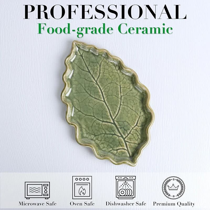 Ceramic Spoon Rest for Stove Top - Cute Green Leaf Shaped Spoon Rest/Spoon — image 2