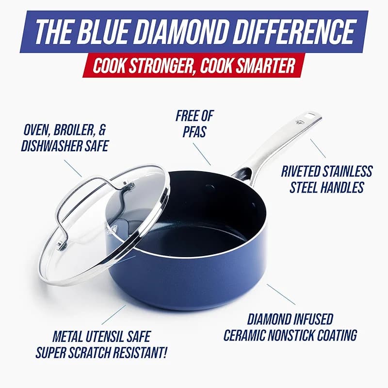 Blue Diamond Nonstick 2QT Saucepan with Lid