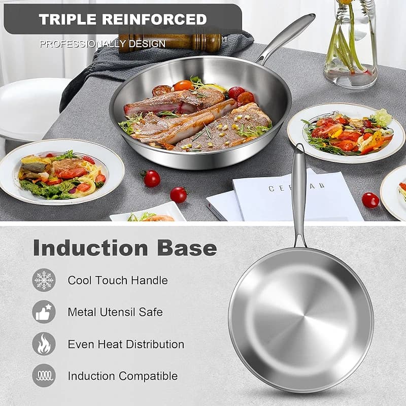 EWFEN 12 Inch Tri-Ply Stainless Steel Frying Pan — image 2