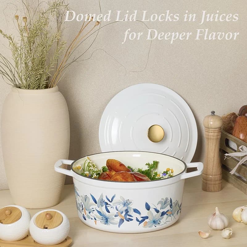 CAROTE 7 QT Enameled Floral Cast Iron Dutch Oven Pot with Lid — image 3