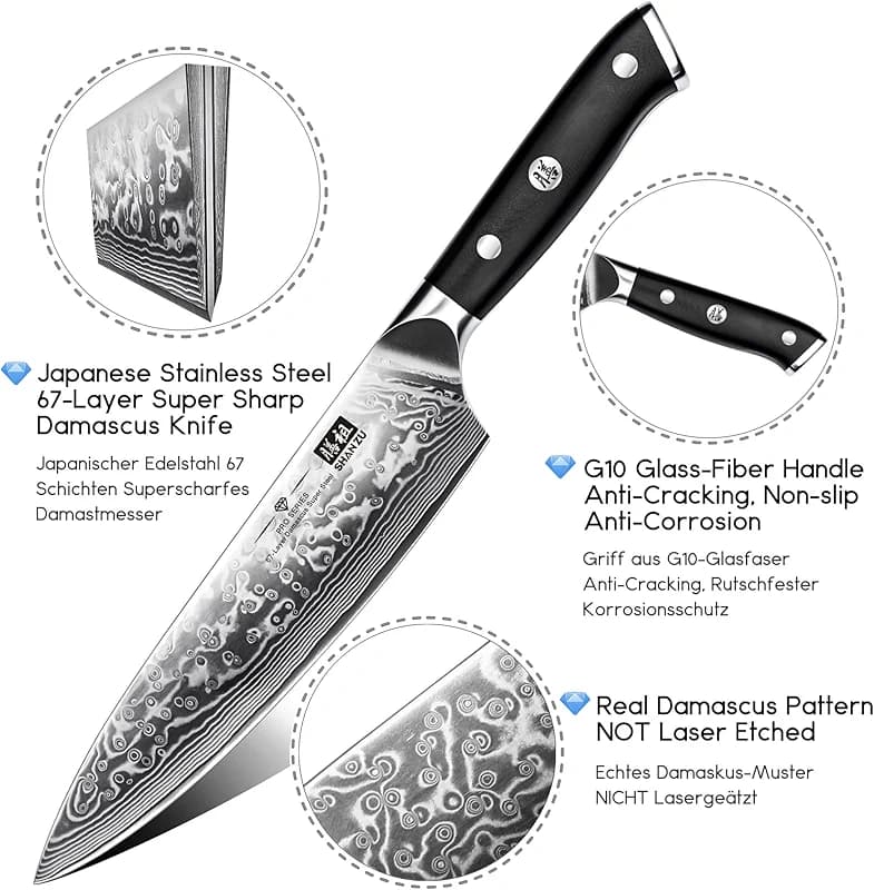 SHAN ZU Chef Knife 8 Inch Japanese Steel Damascus Kitchen Knife — image 1