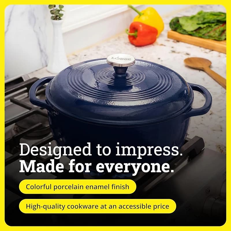 Lodge Essential Enamel Cast Iron Dutch Oven 6 Quarts - Perfect for Bread — image 6