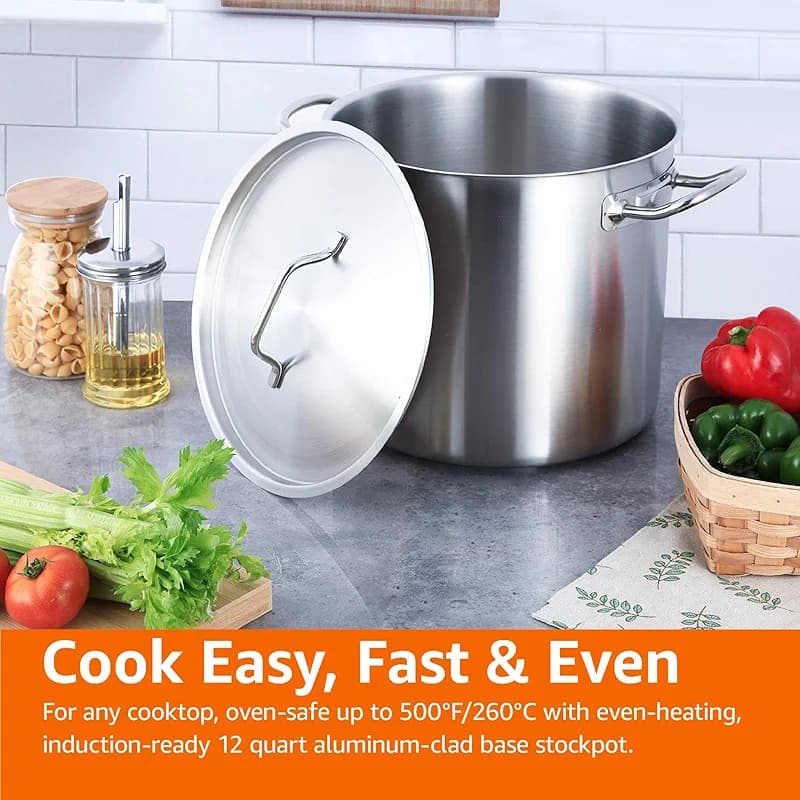 Amazon Basics 12 Quarts Stainless Steel Aluminum-Clad Stock Pot with Cover — image 5