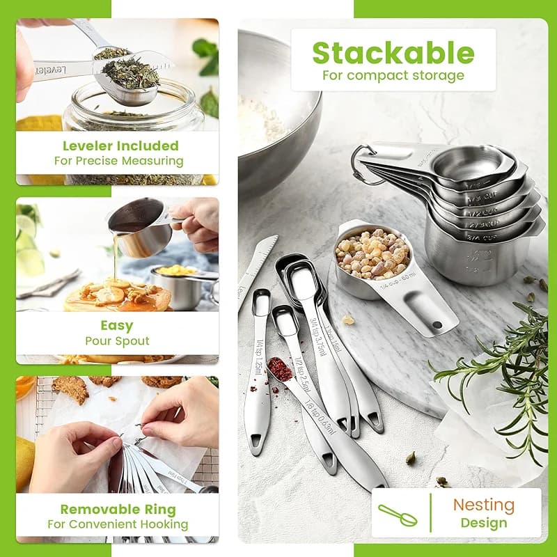 Spring Chef Stainless Steel Measuring Cups and Spoons Set of 14 with — image 4