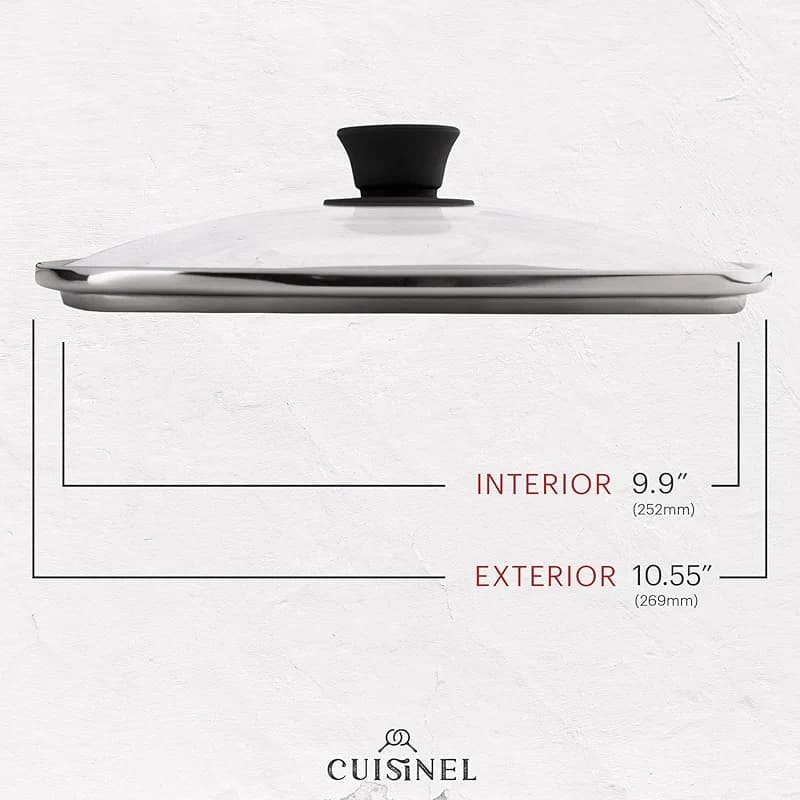 Cuisinel Cast Iron Square Grill Pan + Glass Lid + Pan Scraper + Handle