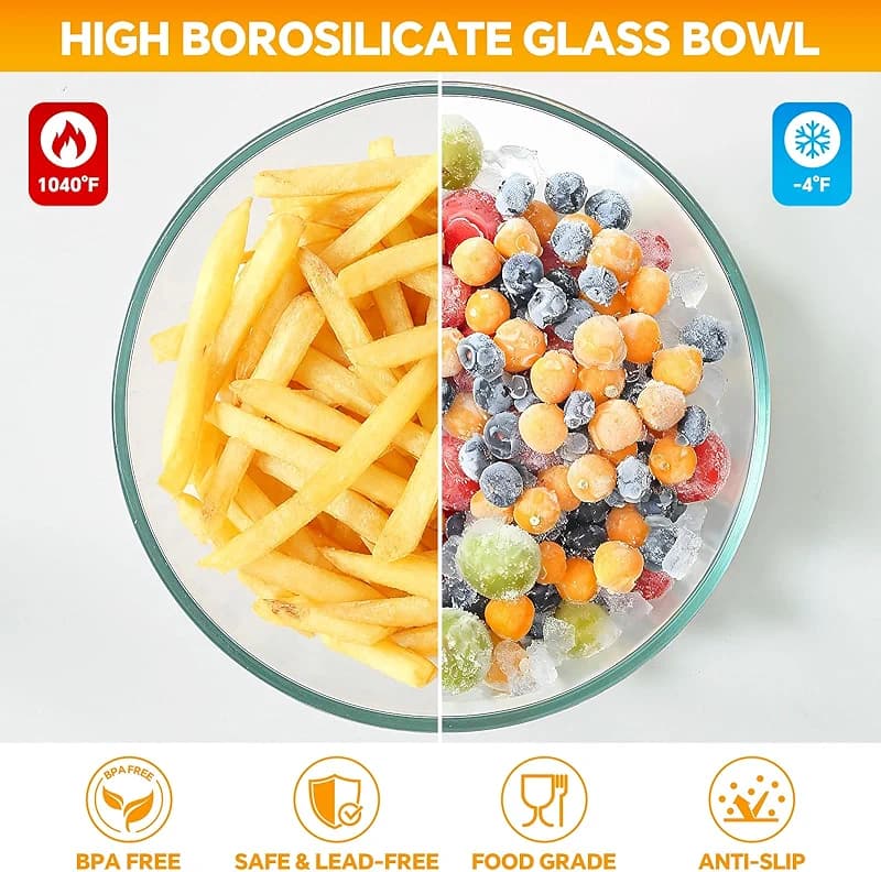 Glass Mixing Bowls with Lids Set of 5(4.78QT — image 4
