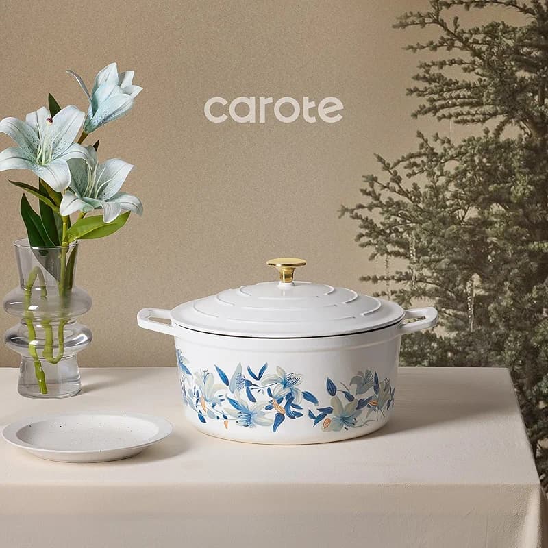 CAROTE 7 QT Enameled Floral Cast Iron Dutch Oven Pot with Lid — image 7