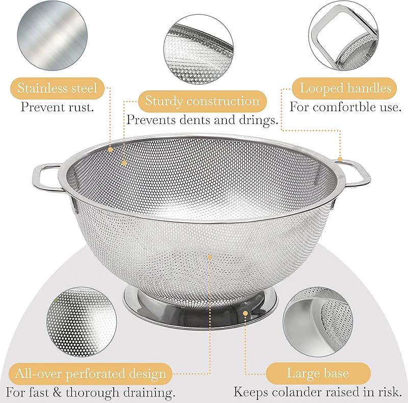 Bellemain Colander for Kitchen – 5 Qt Stainless Steel Strainer with Handle