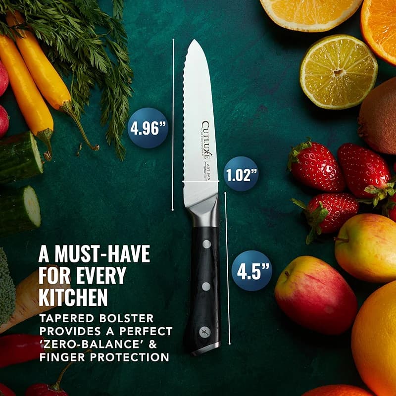 Cutluxe Serrated Kitchen Utility Knife - 5" Tomato Knife – Ultra Sharp — image 6
