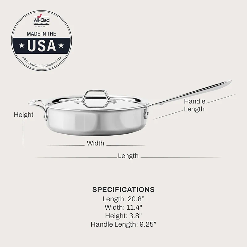 All-Clad D3® Stainless Steel 3 Quart Saute Pan Covered- Made in the USA