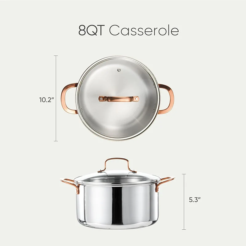 CAROTE 8 Qt Tri-Ply Stainless Steel Stockpot