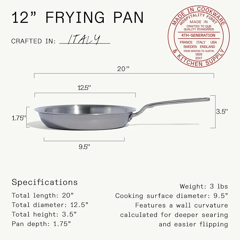 Made In Cookware | 12-Inch Stainless Steel Frying Pan | 5 Ply Stainless