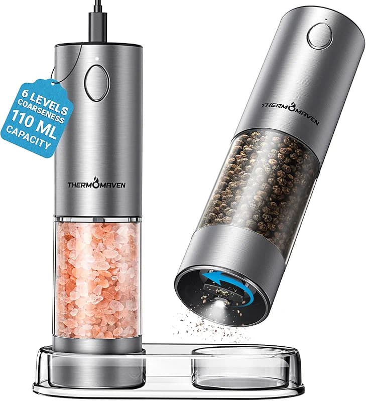 ThermoMaven Upgraded Larger Capacity Electric Salt and Pepper Grinder Set